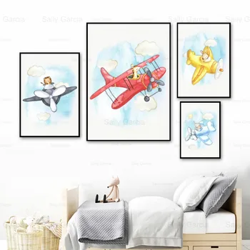 Helikopter Risanka Platno Slikarstvo Živali, ki Plujejo pod Plakat Ustvarjalne Umetnosti, Obrti Okrasimo Otroško Sobo, Tiskanje in Ozadje Sliko