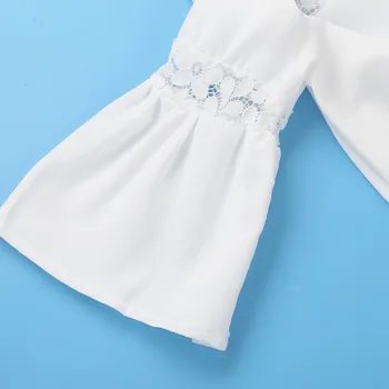 Iiniim Otroci Dekleta Bell Rokavi Čipke Splice Vrh Bele Bluze s Bowtie za Priložnostne Pomlad Poletje Jesen Stranka Dekle Majice
