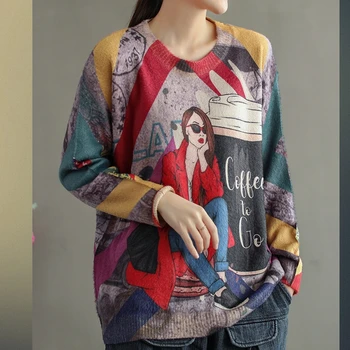 Imitacija Mink Puloverju Pulover Za Ženske Jeseni In Pozimi Moda Risanka Natisnjeni Modi Korejski O Vratu Tanko Mehko Vrhovi
