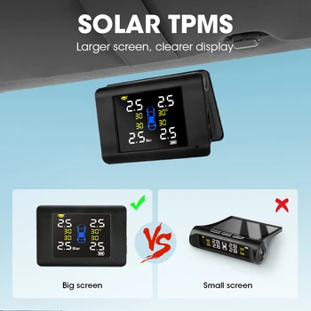 Jansite TPMS Brezžični Avto Nadzor Tlaka v Pnevmatikah Inteligentni Sistem Sončne Energije, Velik LED Zaslon, Vgrajen/Zunanji Senzor