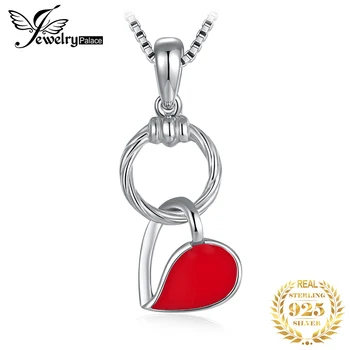 JewelryPalace 925 Sterling Srebrni Red Emajl Votlo Srce Visijo Krog Obesek Ne Vključujejo Verige