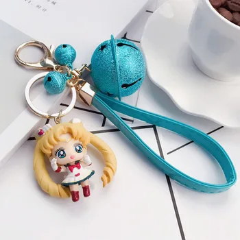 Kawaii Risanka Sailor Moon Slika Vrečko Obesek Keychains Ženske Anime Dekle Keyring Usnjena Vrv Ključa Imetnika Nakit Ključnih Verige Darilo