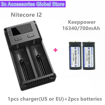 Keeppower 2pcs 16340 700mAh P1634C zaščitene li-ionska baterija za polnjenje z Nitecore Novo I2 Digi charger LCD Inteligentna SET