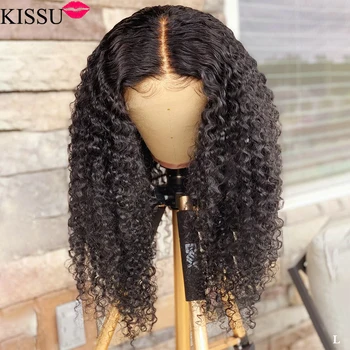 KISSU debelo Afro kinky kodraste človeških las lasuljo Brazilski čipke spredaj človeških las lasulje za black ženske 4x4 zaprtje lasuljo čelnega lasuljo