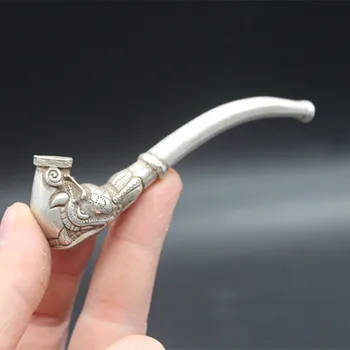 Kitajske ljudske stare Medenine ali Tibera srebro carving cigaret štedilnik Zmaj in Feniks Dim cevi pot