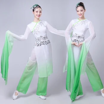 Kitajski Folk Dance Klasične Plesne Kostume Ženske Vode rokav Uspešnosti Oblačila za Deklice Dolg Rokav Yangko Plesne Kostume
