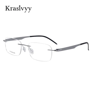 Krasivyy Rimless Očal Okvir Moških Čistega Titana Kvadratnih Brezvijačno Kratkovidnost Očala Ženske Recept Brez Okvirjev Očal