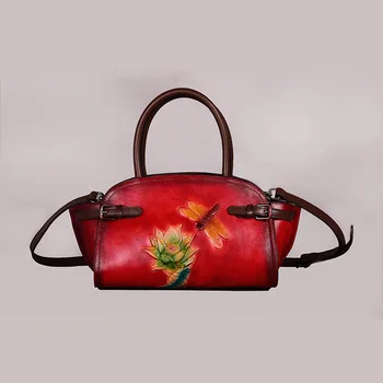Kravje usnje ženske torbe 2020 luksuzne ročne torbe kitajski slog žensk v torbici pravega usnja vrečko cvetlični ženske usnjene torbice