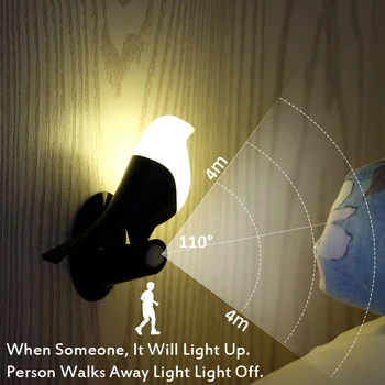 LED ptica ponoči luči človekovih senzor gibanja lahka akumulatorska zatemnitev otroška spalnica, kuhinja, hodnik, dnevna soba dekoracijo