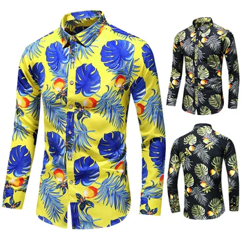 LIFENWENNA 6XL 7XL Rokavi Moški Novo Modno Osebnost Natisniti Majice z Dolgimi Rokavi Mens Priložnostne Plus Velikost Cvet Hawaiian Beach Majica