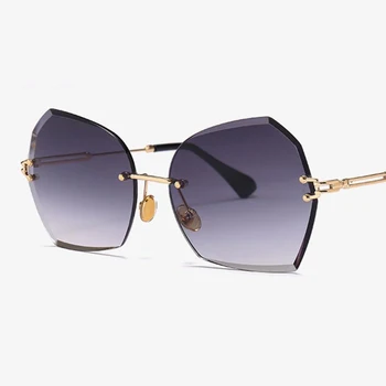 Luksuzne blagovne Znamke sončna Očala Ženske 2020 Novo Cut rob Rimless sončna očala ženska moda Poligonske leče Ženske Barvni ton UV400