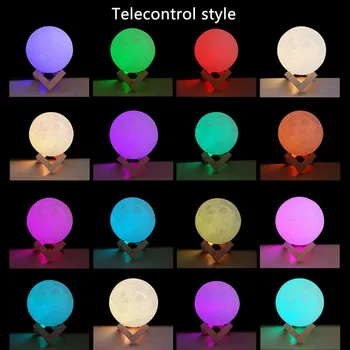 Luna Luna Lučka Noč Lahka 3D Tiskanja Mesečini Zatemniti LED Touch/Daljinski upravljalnik 16 Barv USB Polnilna Led Nočna Lučka