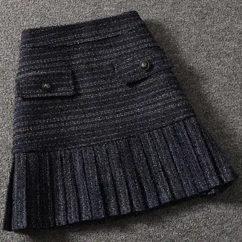 Mini falda plisada de cintura alta par mujer, falda de lana de tweed con pequeña fragancia letnik par otoño e invierno