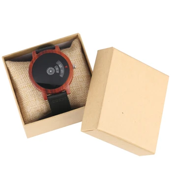Minimalističen Gramofon Lesa Watch Edinstveno Fan-oblikovan gumb za Izbiranje Art Design Quartz Rdeče Sandalovine Primeru Usnje Pasu Moško ročno uro reloj