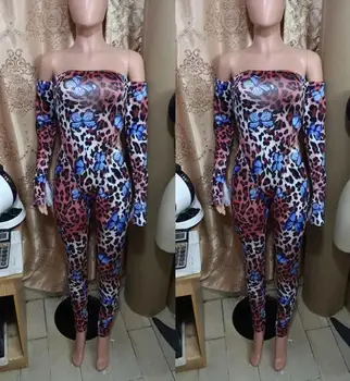 Moda Za Ženske Leopard Natisnjeni Seksi Off-Ramo Brez Naramnic Dolge Rokave Playsuit Stranka Jumpsuits Clubwear Slim Romper