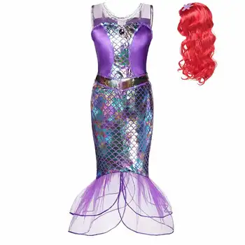 Muababy deklica Kostum za Dekleta Fancy Ariel Stranka Obleka Princess Cosplay Kostum Otroke Poletni Plaži Sirene Frocks