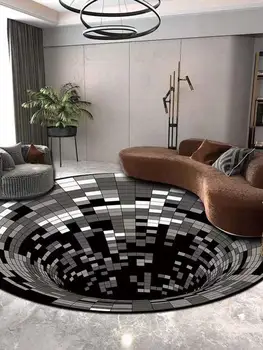 Multi Velikosti Črna Bela Spirala Preprogo 3D Krog Preprogo Preproge Za Spalnice, Dnevna Soba Doma Dekor Jedilnico Pad