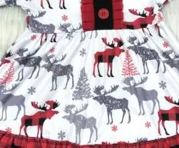 Nov prihod jelena patten baby dekleta, dolg rokav obleka božič kariran obleke otroci boutique otroška oblačila na debelo gxj