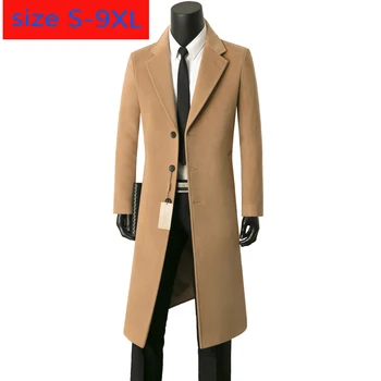 Nov Prihod Visoke Kakovosti Moških Kašmir Suknji Windswear Slog En Gumb Volne Priložnostne X-dolge Debele Volne Coat Plus Velikost S-9XL