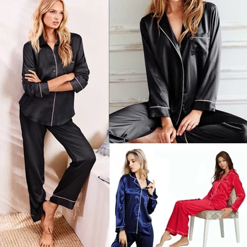 Nova Elegantna Moda Za Priložnostne Ženske Lady Saten Pižamo Nastavite Vroče Trdna Pyjama Homewear Sleepwear More Loungewear