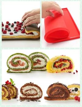 Nove blagovne znamke na Žaru Pravokotne Oblike Silikona Švicarski Torto Mat Čokolada Zvitki Suši Plesni Pizza Peko Ponev Testo Roller DIY Orodja