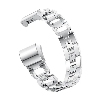 Nove Luksuzne D-oblikovan Nosorogovo kovinski Trak Watchband Zamenjava Za Fitbit Polnjenje 2 Pametna Zapestnica iz Nerjavečega Jekla Dodatki