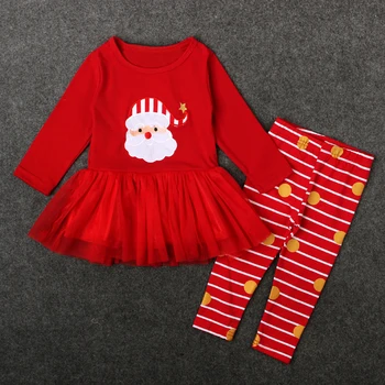 Novo 2017 Dojencek Dekliška Oblačila Božič Santa Boutique Obleke z Dolgimi Rokavi Bombaž Obleko z Trak Hlače za Otroke DS40