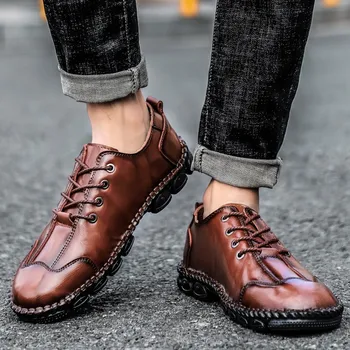 Novo Pravega Usnja Moški Čevlji Udobno Stanovanje Loafers Moda Hoja Priložnostne Čevlji Čipke-Up Vožnjo Čevlji Zapatos De Hombre