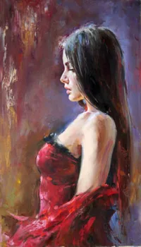 Obrti oljna slika:lepo mlado dekle v rdeči obleki oljno sliko