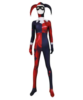Odrasle Ženske, Otroci Rdeče Jester Dekle Harley Quinn Cosplay Jumpsuit Halloween Moive Superheroj Kostum Zentai Jumpsuit Bodysuit