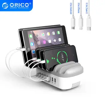 ORICO Polnilnik USB Postaja z Brezplačno 7 USB Kabel 70W 5V2.4A*7 USB Namizni Polnilec za iphone, Kindle pad
