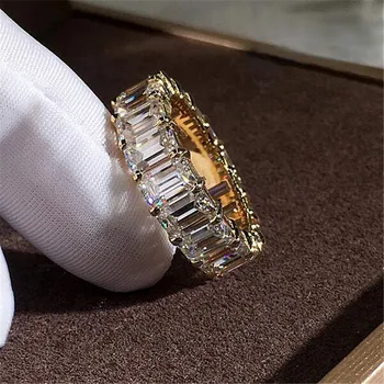 Original 925 Sterling Silver WHITE Topaz gemstone prstanec Luksuzni Smaragdna Poroka Posla Band Obroči set Za Ženske, Nakit