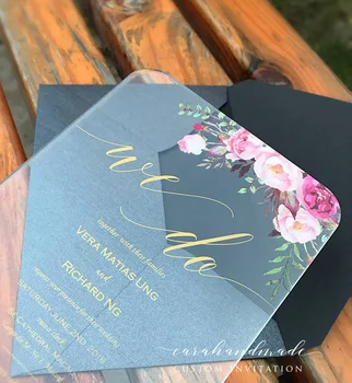 Osebno tiskanje flora, poroka, vabilo kartice akril kartico poročno vabilo kartice z envelop