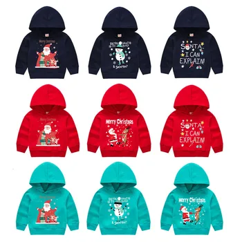 Otroci Puloverji 2019 Božič Pozimi Fantje Dekleta Santa Claus Snežaka Tiskanja Hooded Zgornji Del Trenirke Baby Otrok Bombaž Modna Oblačila