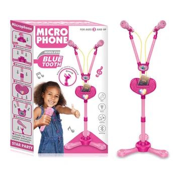 Otrok Nastavljiv Karaoke Stoji Dvojni Mikrofon Glasbena Igrača Z Bluetooth Za Otroke, Izobraževalne Igrače Darilo - Roza, Modra