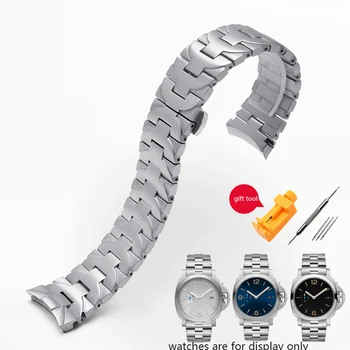 PEIYI iz Nerjavečega jekla watchband 24 mm srebrna moška zapestnica Zamenjava kovinski trak za Luminor serije PAM441 111 watch verige
