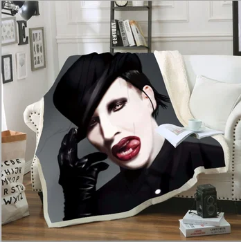 Pevka Marilyn Manson 3D Sherpa Odejo Žamet Plišastih Vrgel Flis Odeja Bedspread Kavč Kavč Odeja Kritje Potnih Posteljnina 01