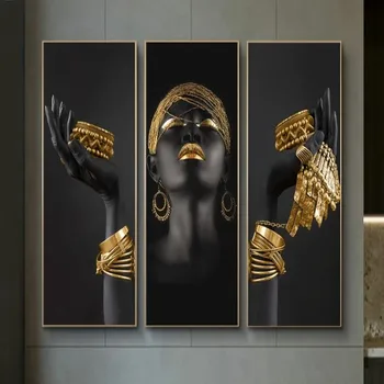 Platno Slike Afriških Črna Ženska z Zlato Nakit na Rokah na Steni Umetnosti Plakatov in Fotografij Sodobne Dom Dekor Slike