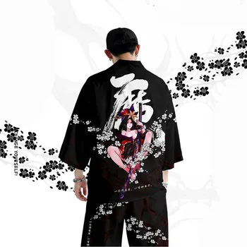 Plus Velikost 6XL Tiskanje Japonski Yukata Moških Kimono Jopico Poletje Plaža Kimono Svoboden Japonski Samuraj Priložnostne Oblačila Vrhnja oblačila