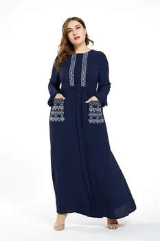 Plus Velikost Muslimanskih Abaya Maxi Obleka Ženske Islamska Oblačila Maroški Tam Kaftan Stranka Vestidos Mujer Žepi Turčija Musulman Jubah Robe