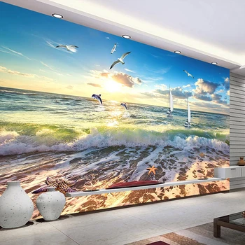 Po meri Foto Ozadje 3D Stereoskopski Reliefni Plaži Morje Val Velika Zidana Dnevni Sobi, Restavraciji Cafe Plakat Dekor Stene Papirja