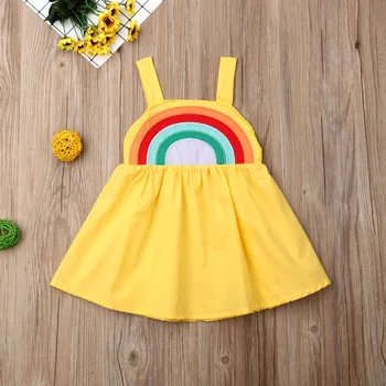 Poletje 2020 Princesa Baby Dekleta Oblačenja Srčkan Mavrica Zanko Poročno Zabavo, Obleke Za Dekleta Malčka Bombaž Plaži Sundress Obleke