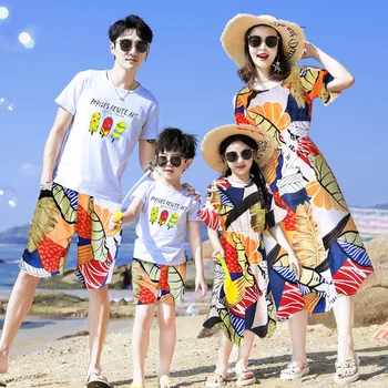 Poletje Ujemanje Družino Obleke 2020 Mamica in Mi Ujemanje Plažo, Obleke, Oče, Sin Bombaža T-srajce+Hlače, Ujemanje Nekaj Obleke
