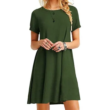 Priložnostne A-line Oblačenja Žensk Vojske Zelena Kratek Rokav Mini Kratko Poletje Plažo, Obleke, Svoboden Plus Velikost Ženske Stranka Obleko Vestidos