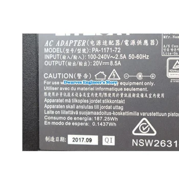 Resnično PA-1171-72 20V 8.5 A 170W AC Polnilec Za Laptop LITEON Napajanje 7.4x5.0 mm
