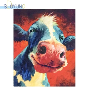SDOYUNO 60X75cm brez okvirjev Barvanje z Številkami Kompleti Za Odrasle Smeška krava Olje, Barvanje Z Številke Digitalnega Slikarstva Wall Art