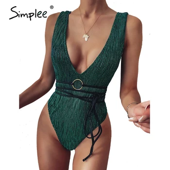 Simplee Sijoče zelene ženske kopalke enodelne bodysuits V vratu high cut kopalke ženske kopalke 2020 Povoj bikini mujer