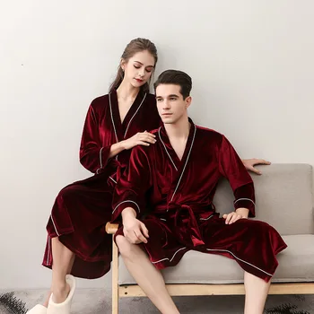 SIVA Kitajski Ženski Jeseni, Pozimi Haljo Obleke Ženske Žamet Velur Seksi More Dolg Rokav Nekaj Ljubitelje Pižamo Kimono M XL 3XL