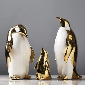 Skandinavski slog zlati pingvin okraski ustvarjalno dekoracijo doma dodatki, keramični živali Okraski obrti Božično darilo