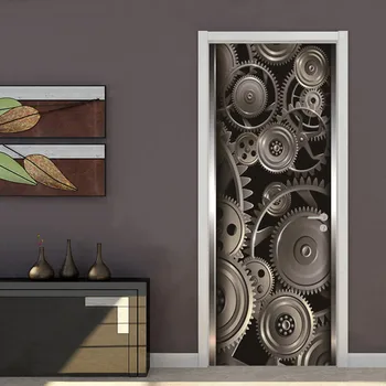 Sodobne Ustvarjalne Vrata Nalepke, 3D Stereo Kovinski Teksturo Orodja Ozadje Dnevni Sobi Doma Dekor Stene Decals je Nepremočljiva PVC Nalepke
